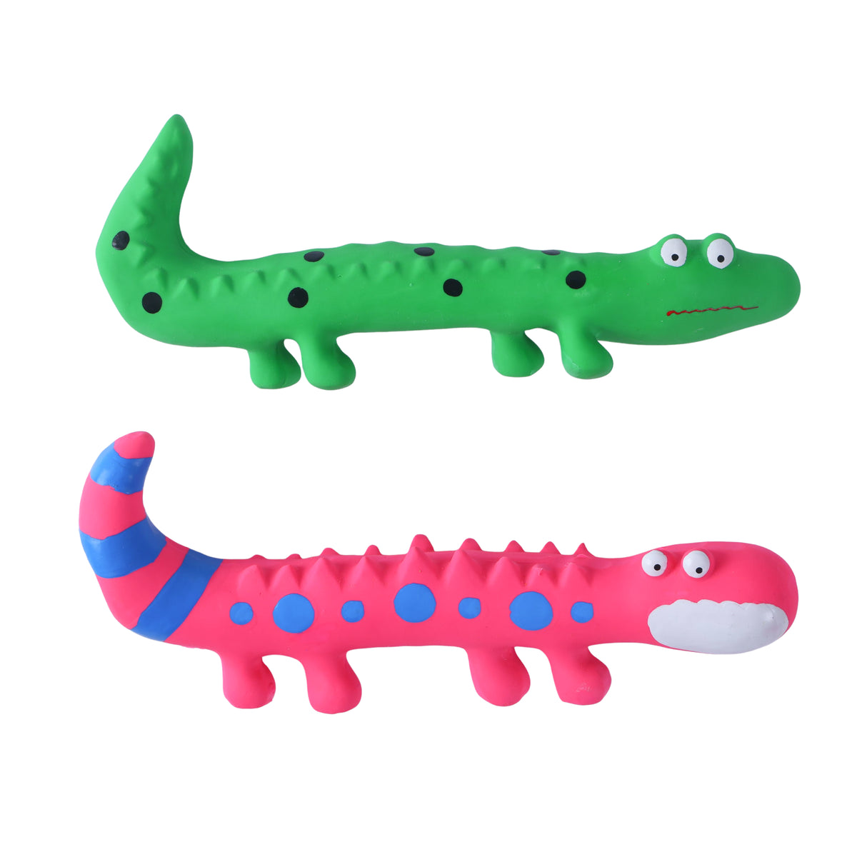 Durable Interactive Natural Latex Squeaky Dog Toy in Green Lizard Design