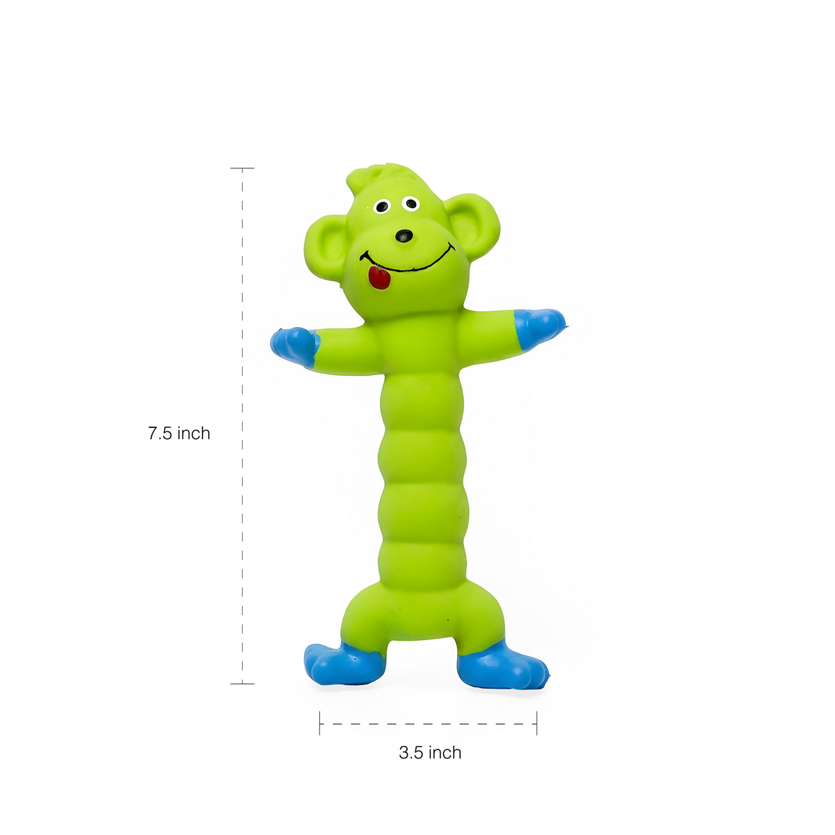 Super Stretch Long Body Durable Latex Squeaky Dog Toy in Fun Animal Designs (Green Chimp)