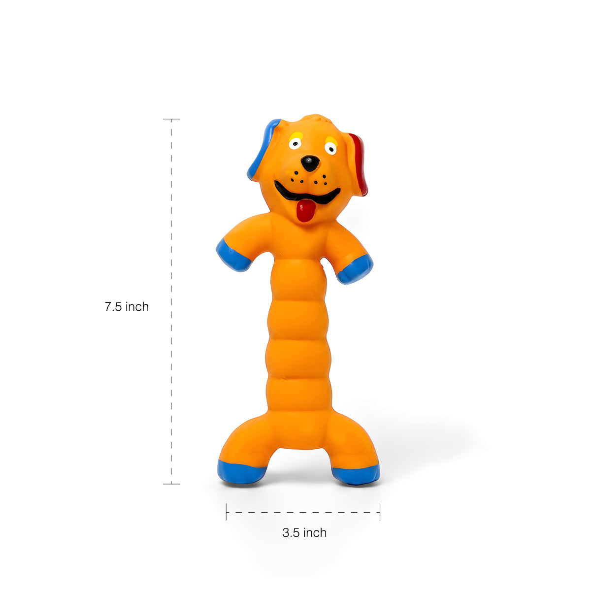 Super Stretch Long Body Durable Latex Squeaky Dog Toy in Fun Animal Designs (Orange Dog)