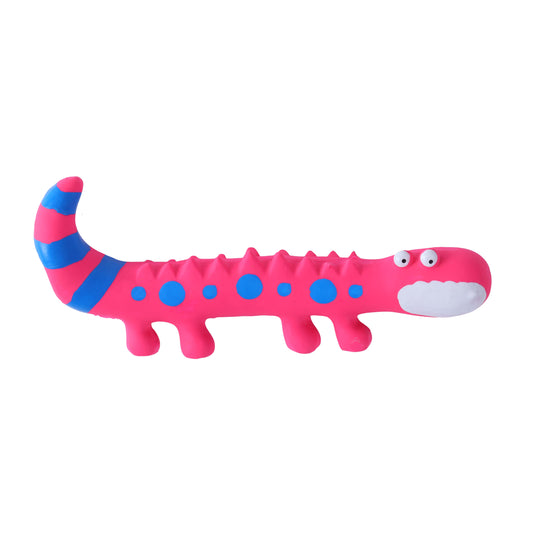Durable Interactive Natural Latex Squeaky Dog Toy in Pink Lizard Design