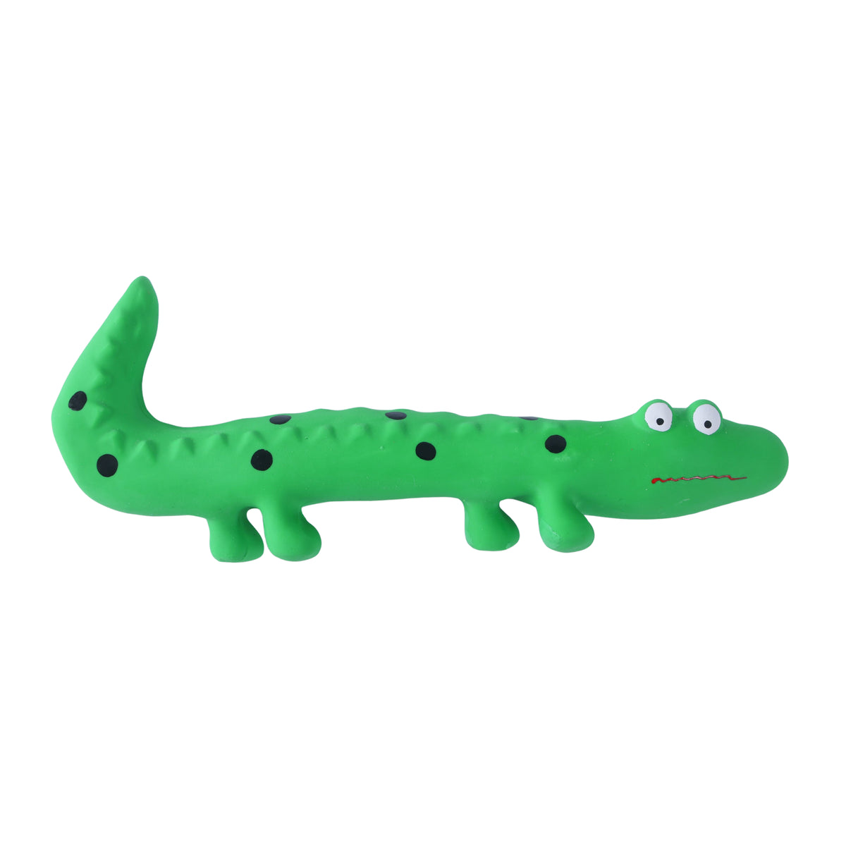Durable Interactive Natural Latex Squeaky Dog Toy in Green Lizard Design