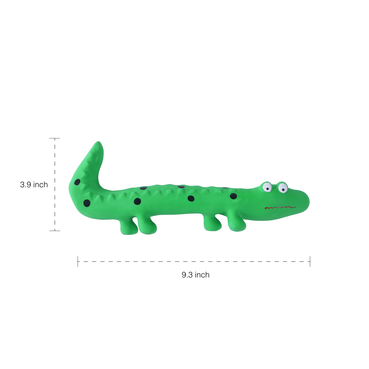 Durable Interactive Natural Latex Squeaky Dog Toy in Green Lizard Design