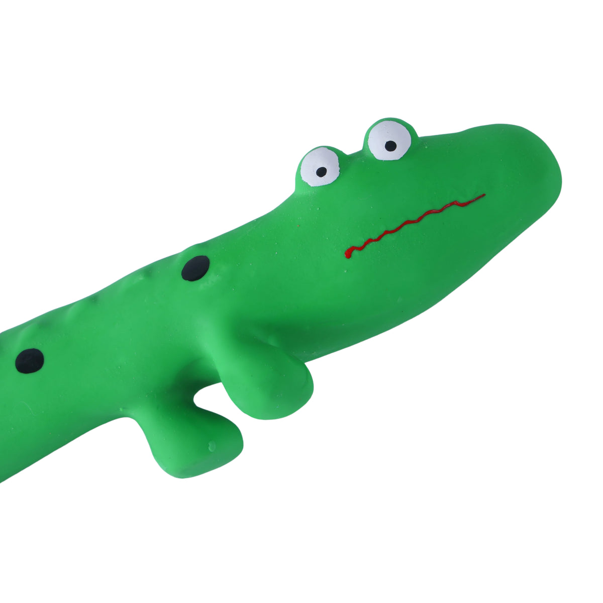 Durable Interactive Natural Latex Squeaky Dog Toy in Green Lizard Design