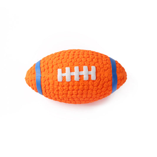 Latex Squeaky Textured Football Dog Toy Orange