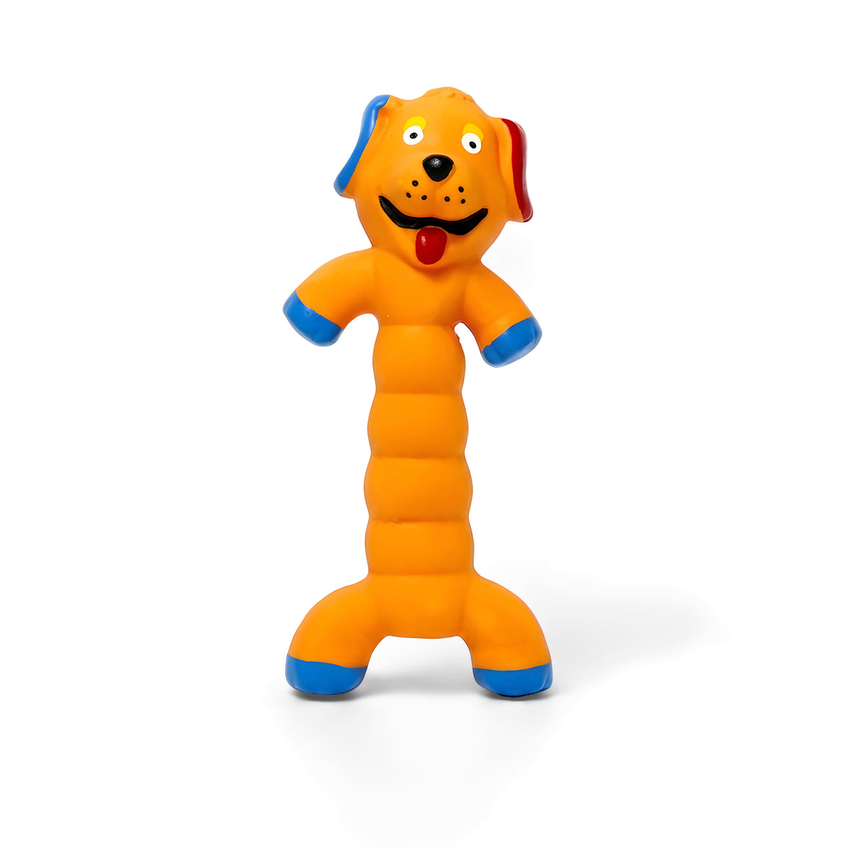Super Stretch Long Body Durable Latex Squeaky Dog Toy in Fun Animal Designs (Orange Dog)
