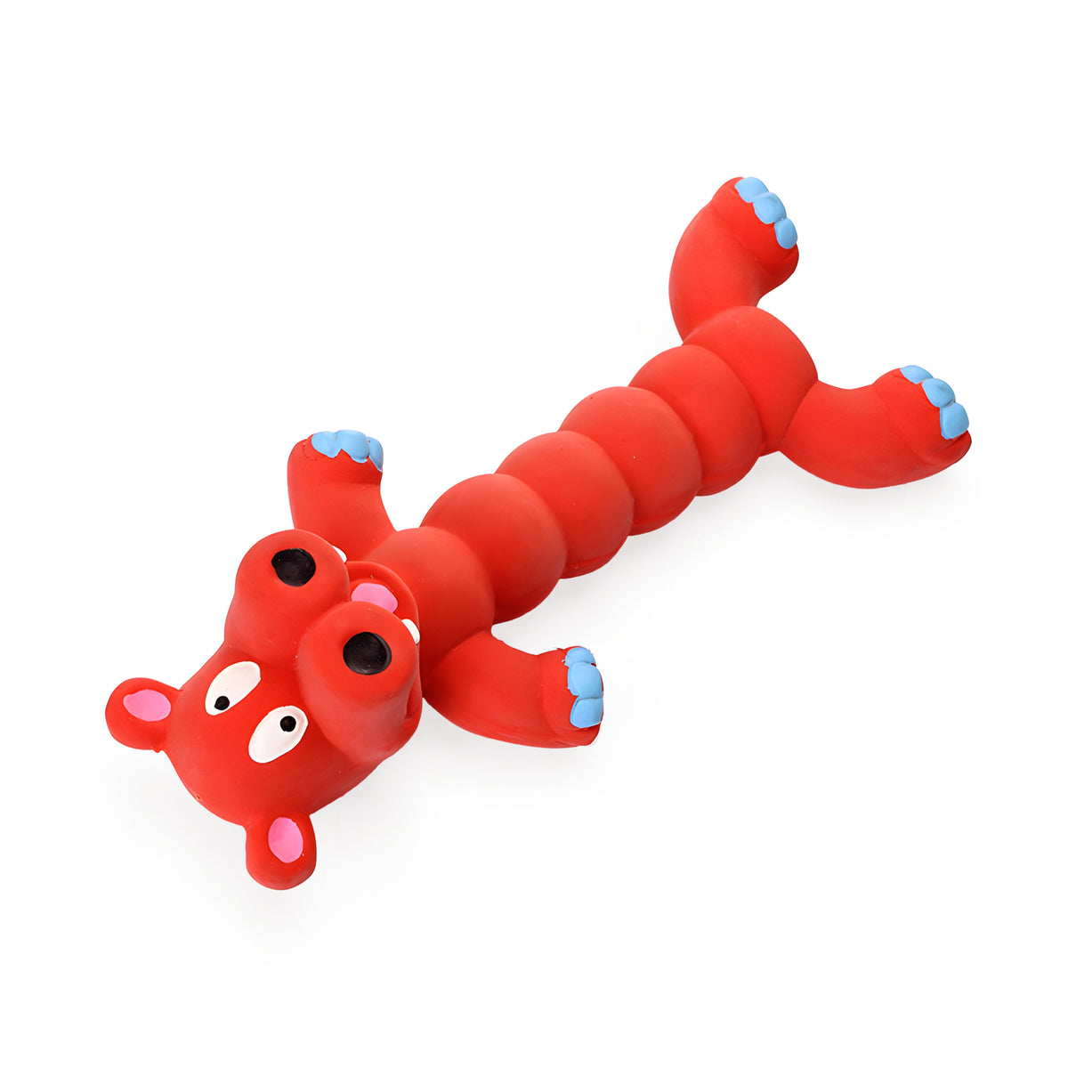 Super Stretch Long Body Durable Latex Squeaky Dog Toy in Fun Animal Designs (Red Hippo)