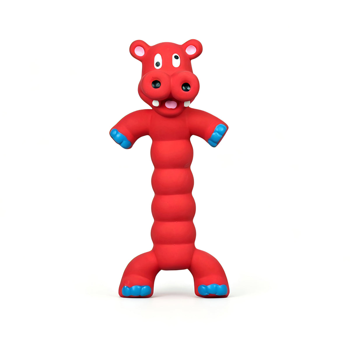 Super Stretch Long Body Durable Latex Squeaky Dog Toy in Fun Animal Designs (Red Hippo)