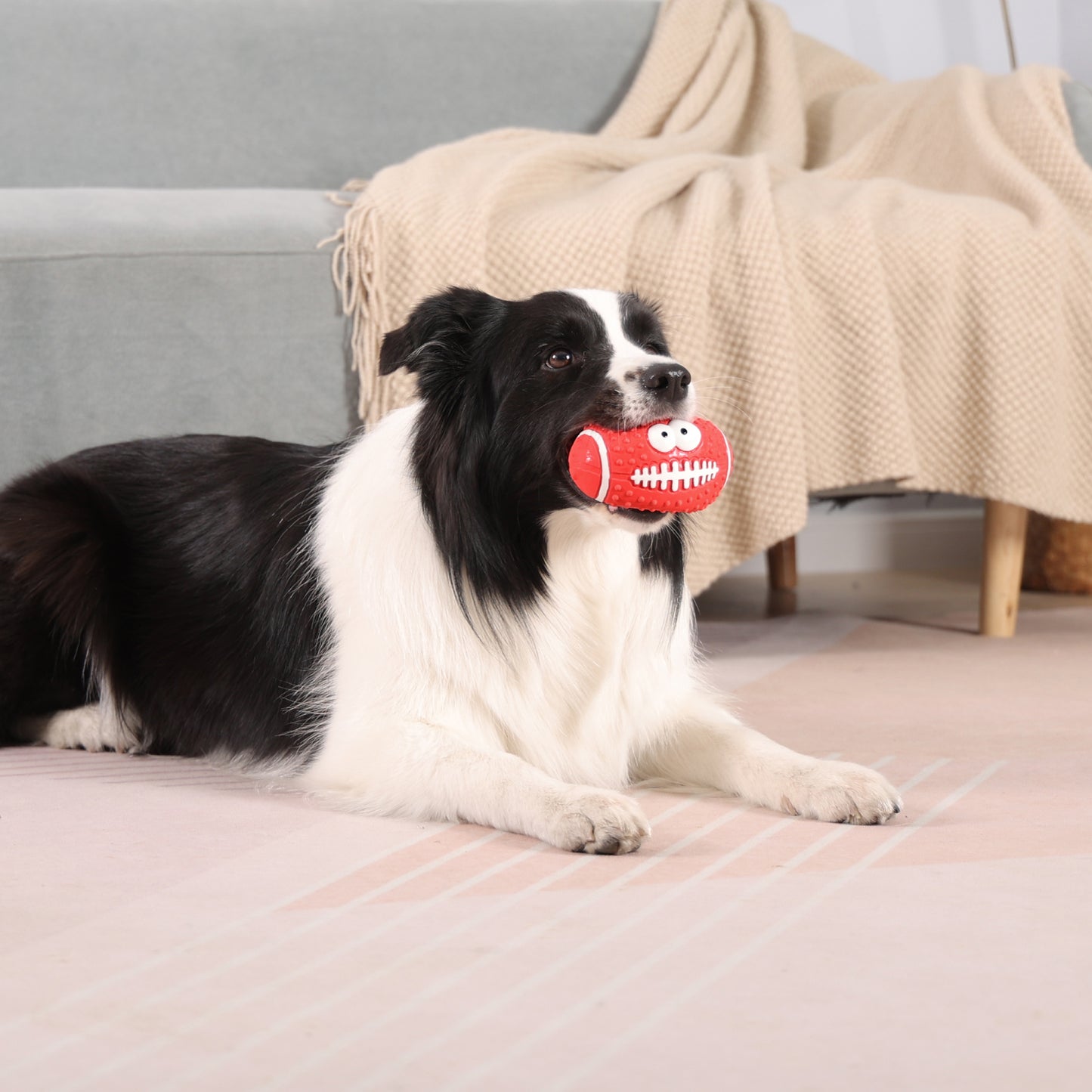 Latex Squeaky Smiley Face Football Dog Toy (Red)