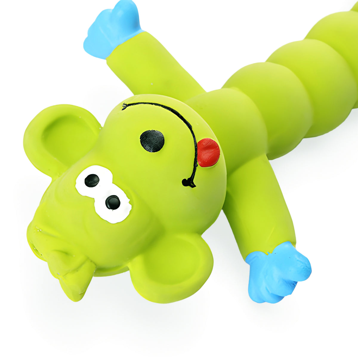 Super Stretch Long Body Durable Latex Squeaky Dog Toy in Fun Animal Designs (Green Chimp)