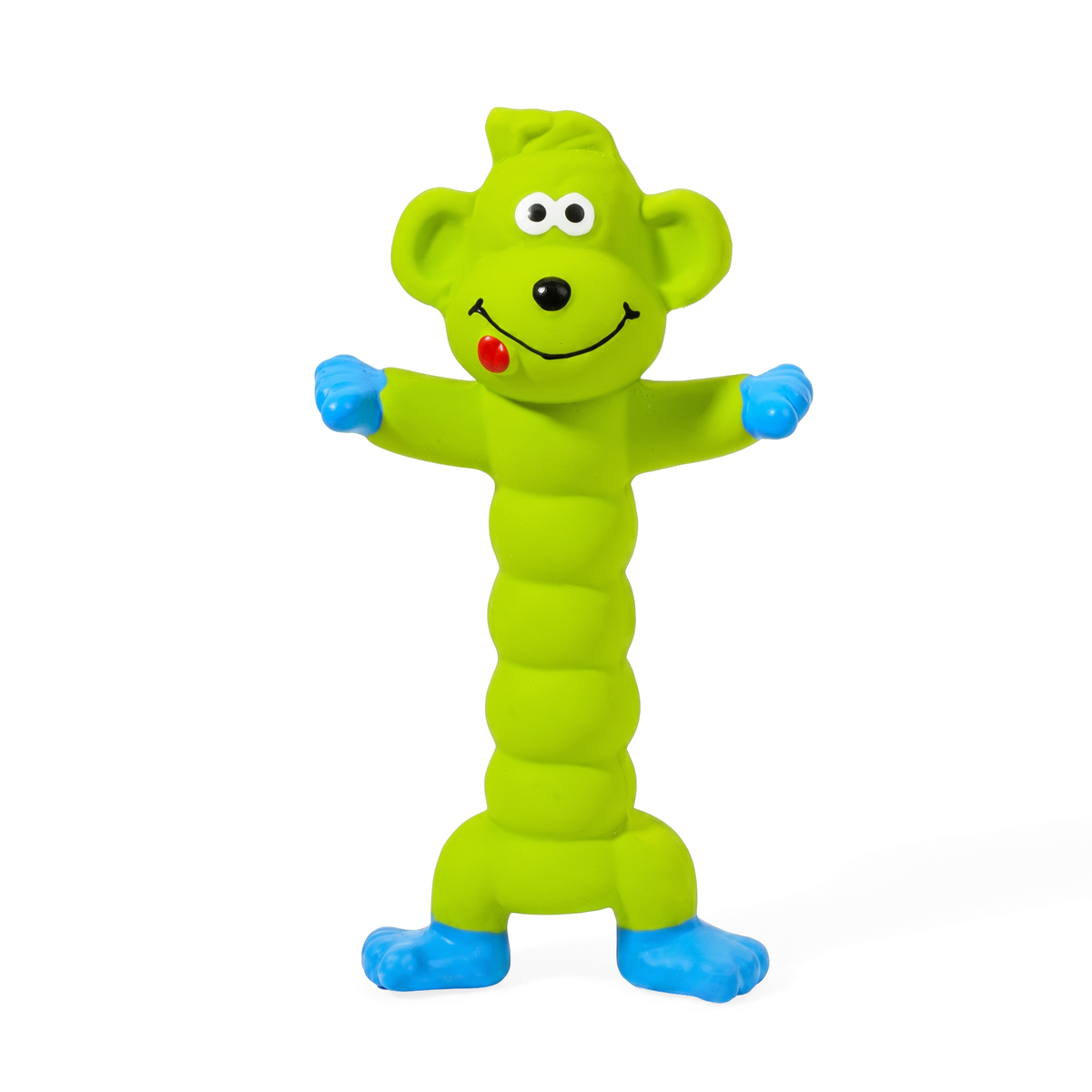 Super Stretch Long Body Durable Latex Squeaky Dog Toy in Fun Animal Designs (Green Chimp)