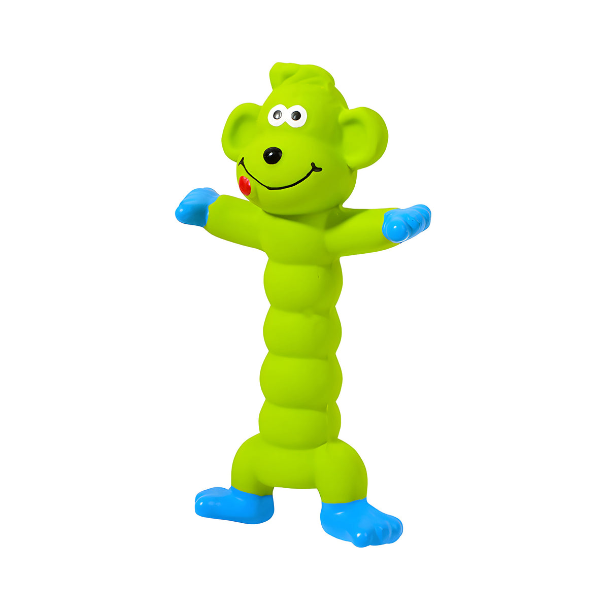 Super Stretch Long Body Durable Latex Squeaky Dog Toy in Fun Animal Designs (Green Chimp)