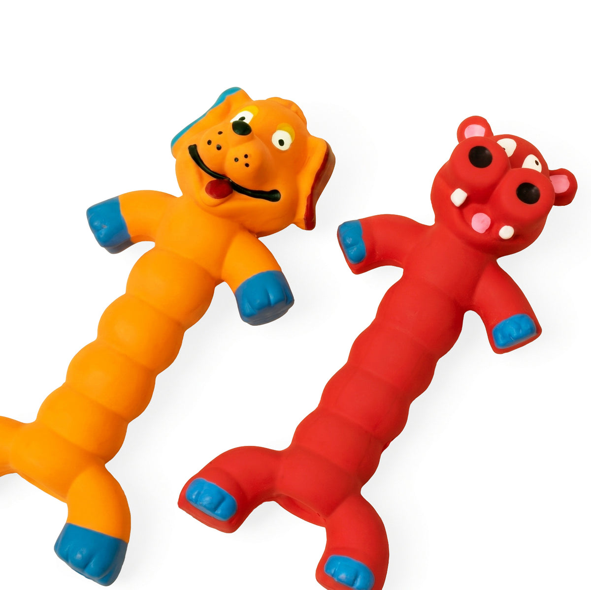 Super Stretch Long Body Durable Latex Squeaky Dog Toy in Fun Animal Designs (Orange Dog)